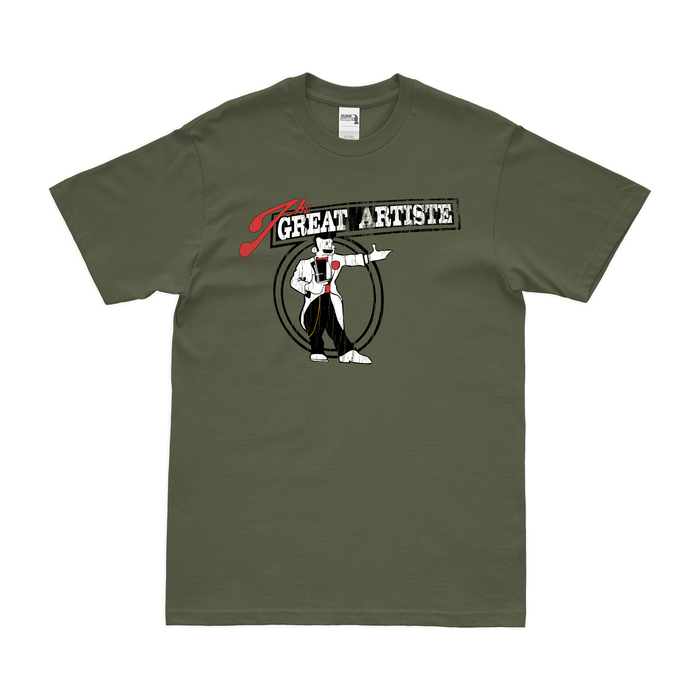 The Great Artiste' B-29 Superfortress Nose Art T-Shirt Tactically Acquired Military Green Distressed Small