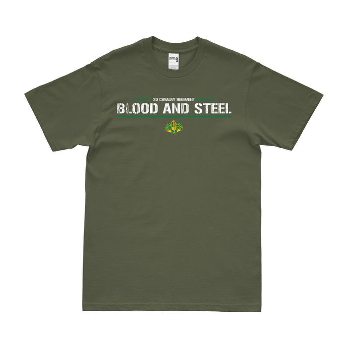 3d Cavalry 'Blood and Steel' Motto T-Shirt Tactically Acquired Military Green Distressed Small