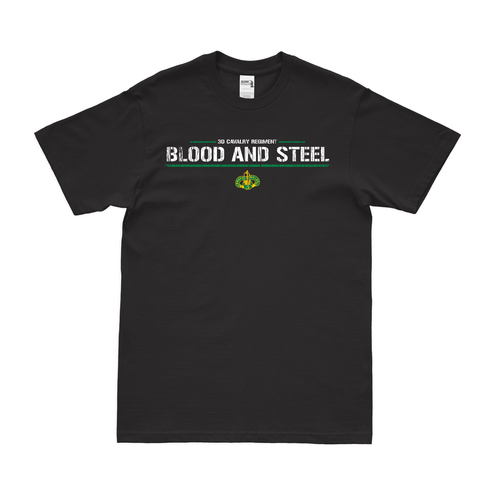 3d Cavalry 'Blood and Steel' Motto T-Shirt Tactically Acquired Black Distressed Small