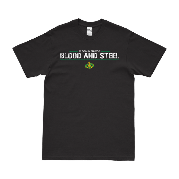 3d Cavalry 'Blood and Steel' Motto T-Shirt Tactically Acquired Black Distressed Small