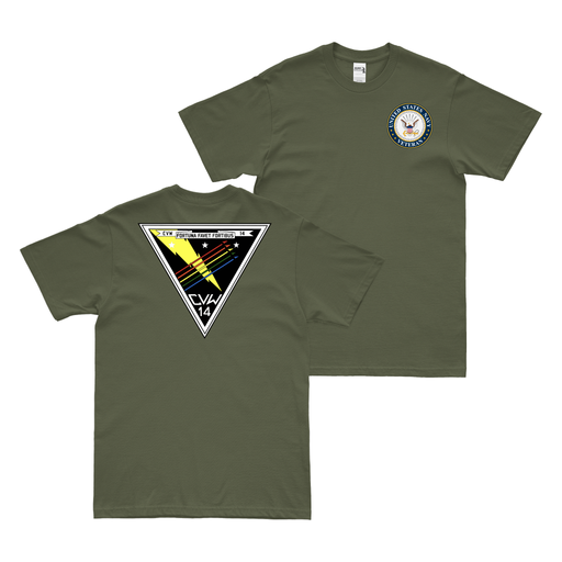 Double-Sided Carrier Air Wing 14 (CVW-14) Veteran T-Shirt Tactically Acquired Military Green Clean Small