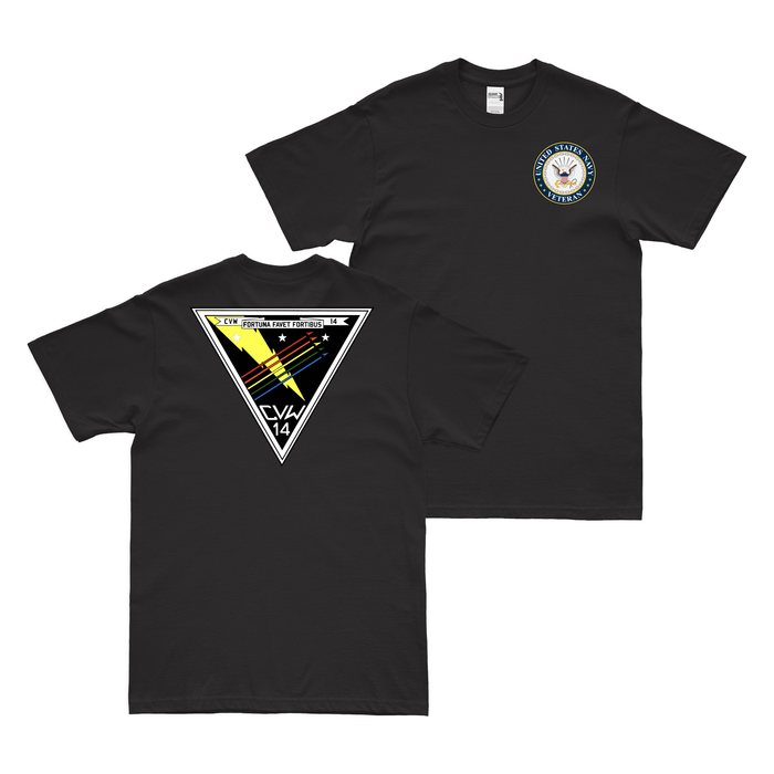 Double-Sided Carrier Air Wing 14 (CVW-14) Veteran T-Shirt Tactically Acquired Black Clean Small