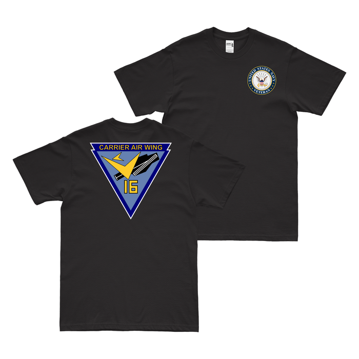 Double-Sided Carrier Air Wing 16 (CVW-16) Veteran T-Shirt Tactically Acquired Black Clean Small