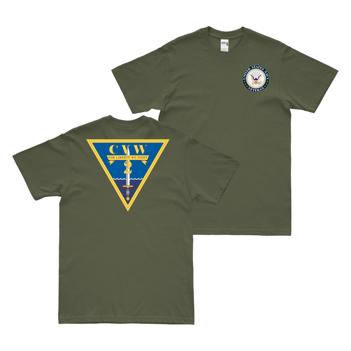 Double-Sided Carrier Air Wing 2 (CVW-2) Veteran T-Shirt Tactically Acquired Military Green Clean Small