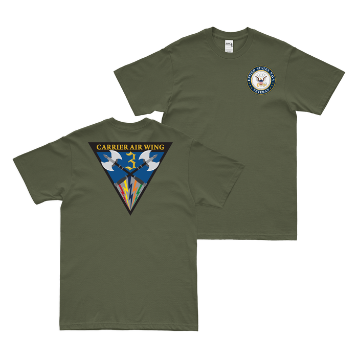 Double-Sided Carrier Air Wing 3 (CVW-3) Veteran T-Shirt Tactically Acquired Military Green Clean Small