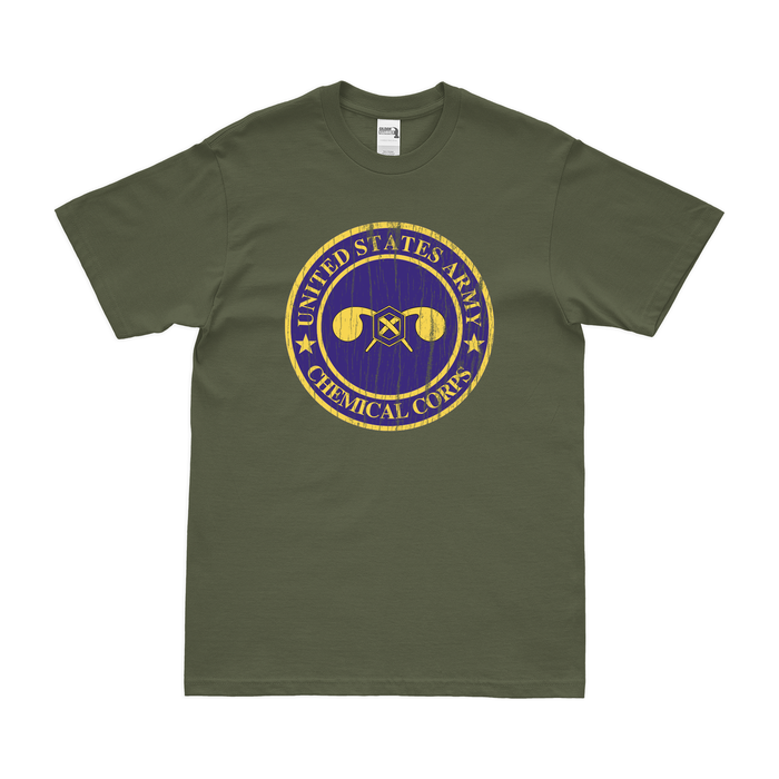 U.S. Army Chemical Corps Branch Crest T-Shirt Tactically Acquired Military Green Distressed Small