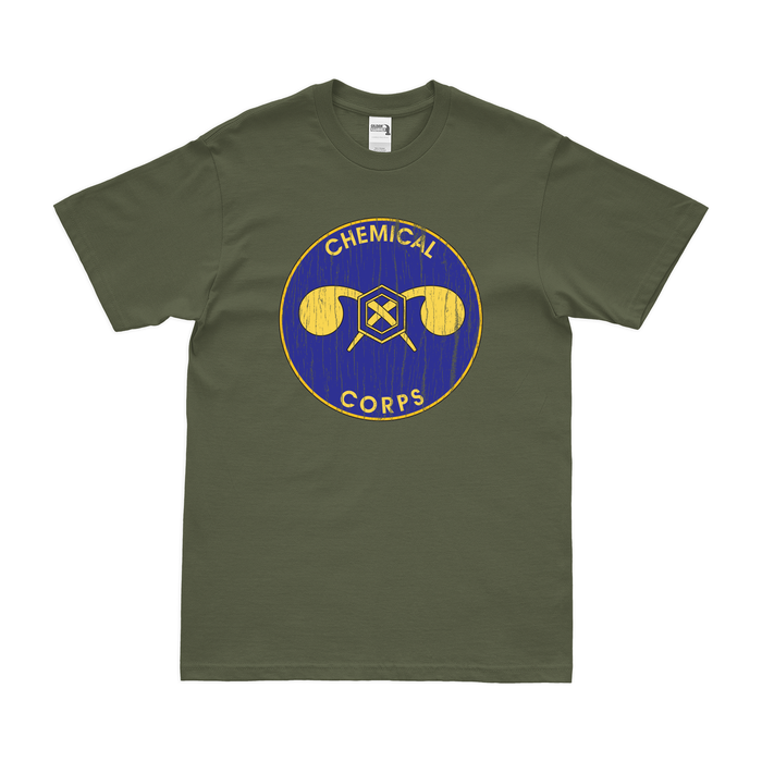 U.S. Army Chemical Corps Branch Plaque T-Shirt Tactically Acquired Military Green Distressed Small