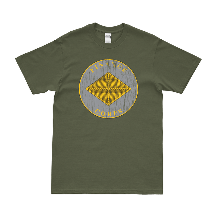 U.S. Army Finance Corps Branch Plaque T-Shirt Tactically Acquired Military Green Distressed Small