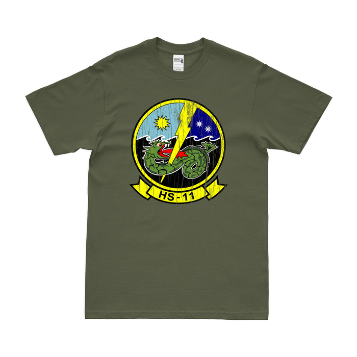 Helicopter Anti-Submarine Squadron 11 (HS-11) T-Shirt Tactically Acquired Military Green Distressed Small