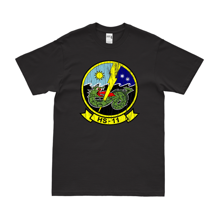 Helicopter Anti-Submarine Squadron 11 (HS-11) T-Shirt Tactically Acquired Black Distressed Small