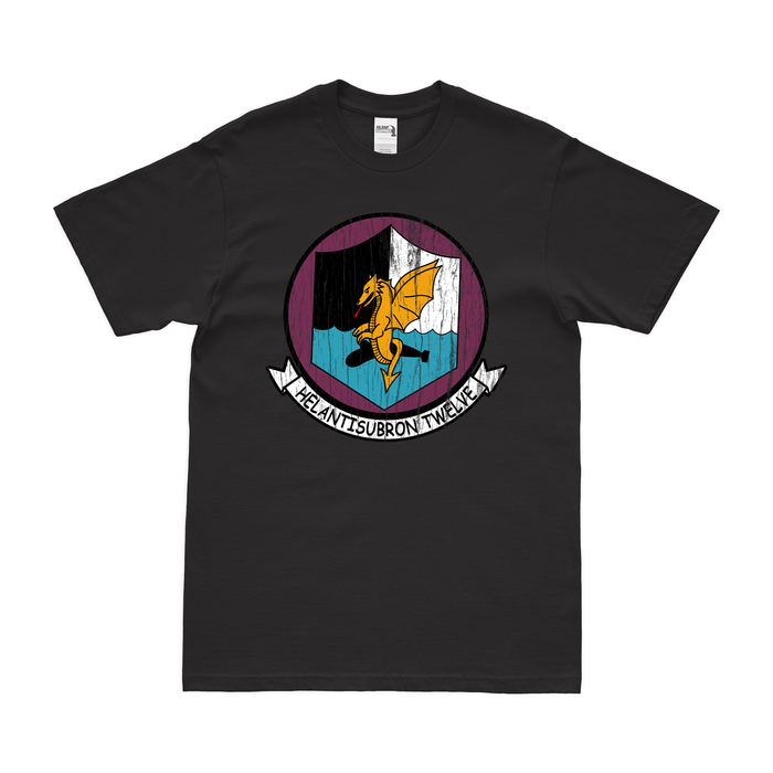 Helicopter Anti-Submarine Squadron 12 (HS-12) T-Shirt Tactically Acquired Black Distressed Small