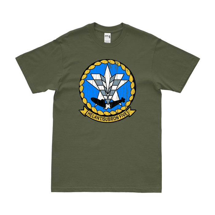 Helicopter Anti-Submarine Squadron 5 (HS-5) T-Shirt Tactically Acquired Military Green Distressed Small