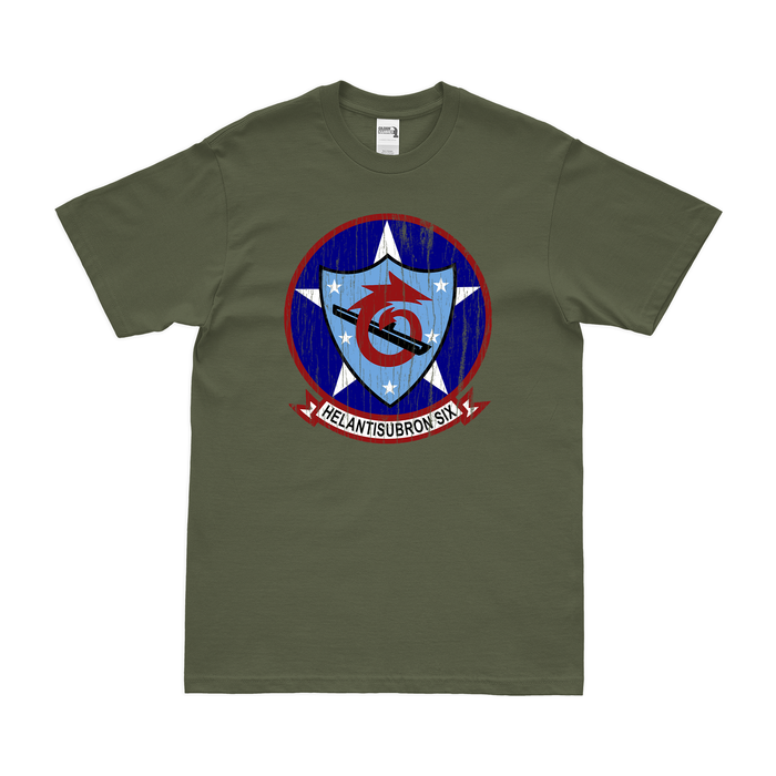 Helicopter Anti-Submarine Squadron 6 (HS-6) T-Shirt Tactically Acquired Military Green Distressed Small