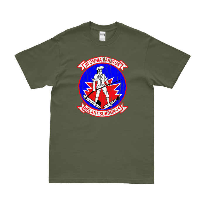 Helicopter Anti-Submarine Squadron 74 (HS-74) T-Shirt Tactically Acquired Military Green Distressed Small