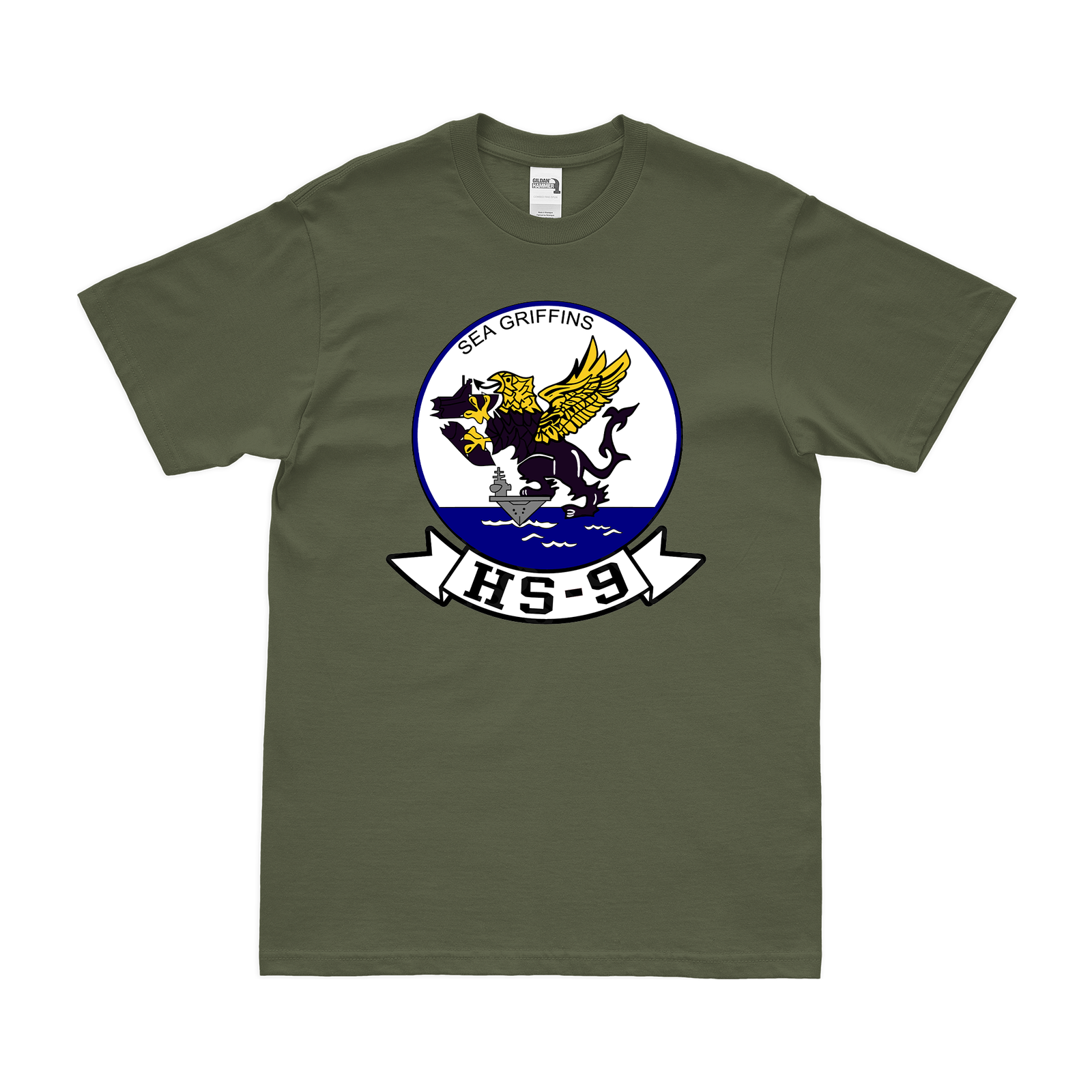 Helicopter Anti-Submarine Squadron 9 (HS-9) T-Shirt Tactically Acquired Military Green Clean Small