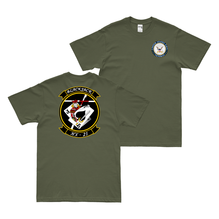 Double-Sided HX-21 U.S. Navy Veteran T-Shirt Tactically Acquired Military Green Clean Small