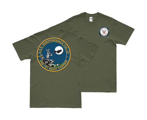 Double-Sided USS Independence (CVL-22) Veteran T-Shirt Tactically Acquired Small Military Green 