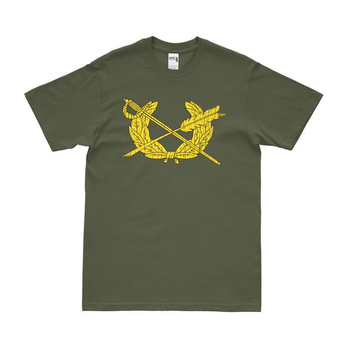U.S. Army JAG Corps Branch Emblem T-Shirt Tactically Acquired Military Green Distressed Small