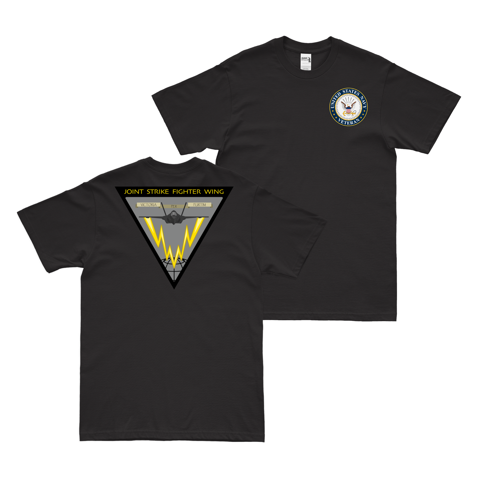Double-Sided JSFW U.S. Navy Veteran T-Shirt Tactically Acquired Black Clean Small