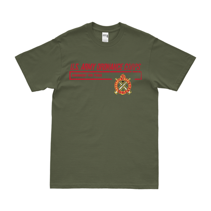 U.S. Army Ordnance Corps Modern Motto T-Shirt Tactically Acquired Military Green Distressed Small