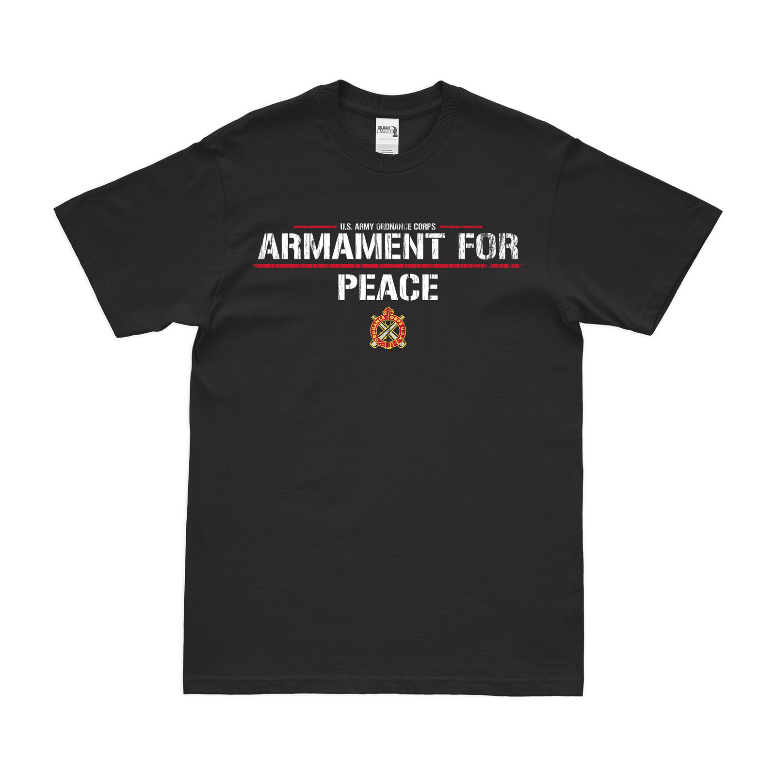 Ordnance Corps Armament For Peace Motto T-Shirt Tactically Acquired Black Distressed Small