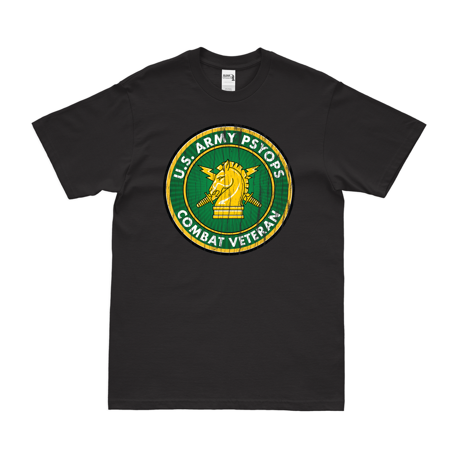U.S. Army PSYOPS Combat Veteran T-Shirt Tactically Acquired Black Distressed Small