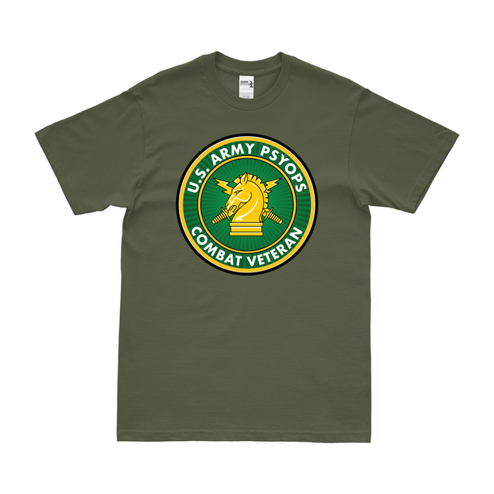 U.S. Army PSYOPS Combat Veteran T-Shirt Tactically Acquired Military Green Clean Small