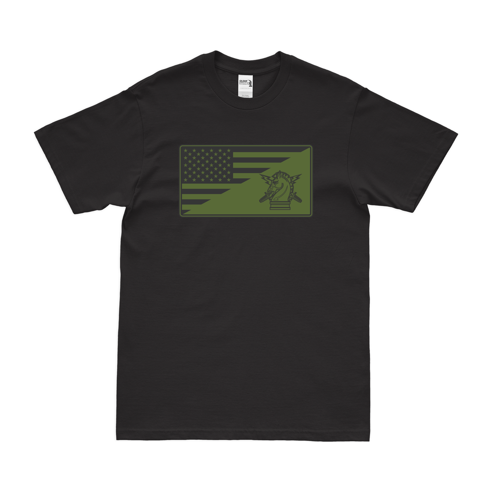 U.S. Army PSYOPS OD Green Flag T-Shirt Tactically Acquired Black Clean Small