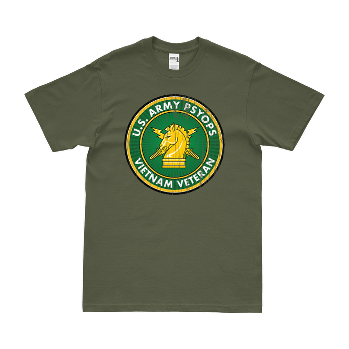 U.S. Army PSYOPS Vietnam Veteran T-Shirt Tactically Acquired Military Green Distressed Small