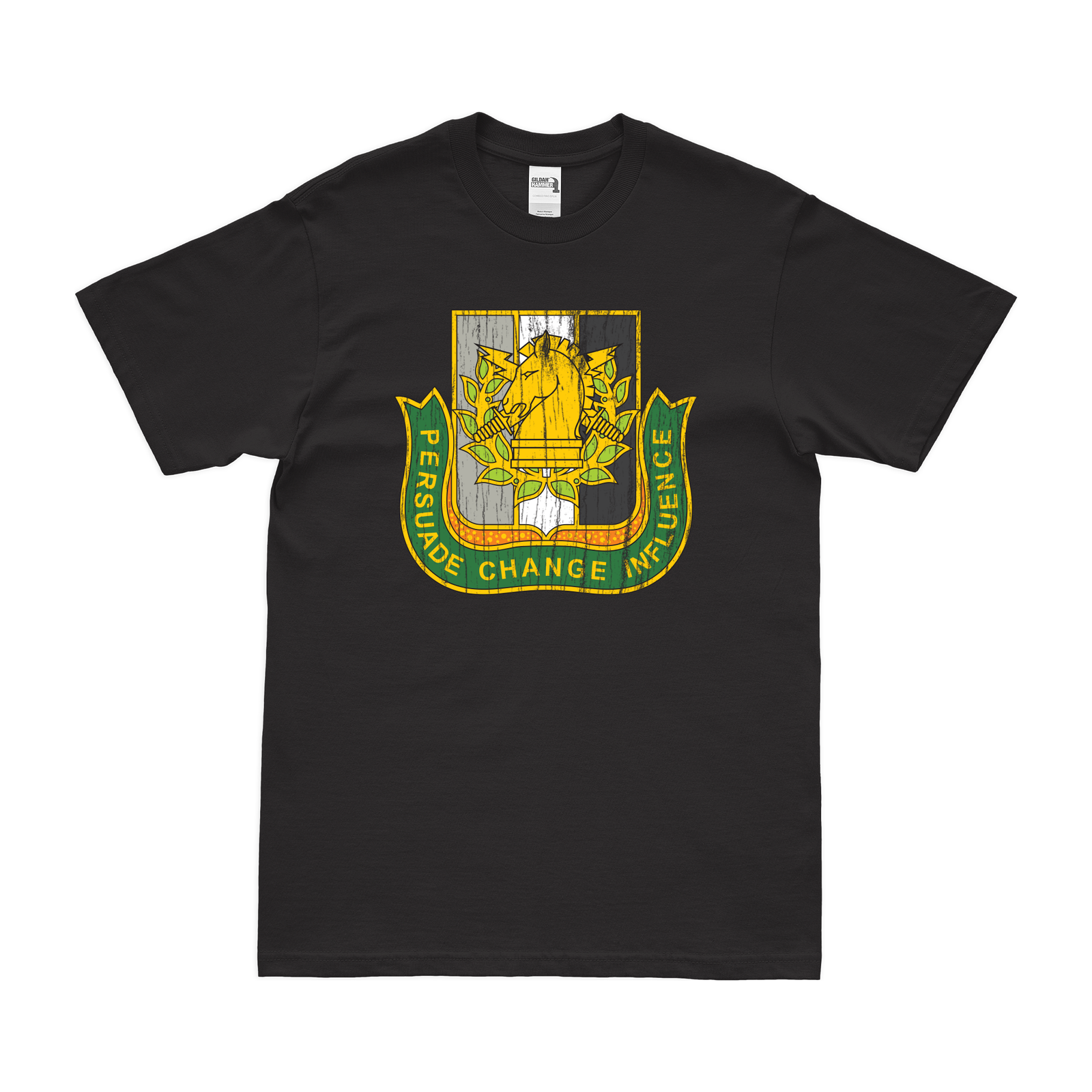 U.S. Army PSYOPS Branch Insignia T-Shirt Tactically Acquired Black Distressed Small
