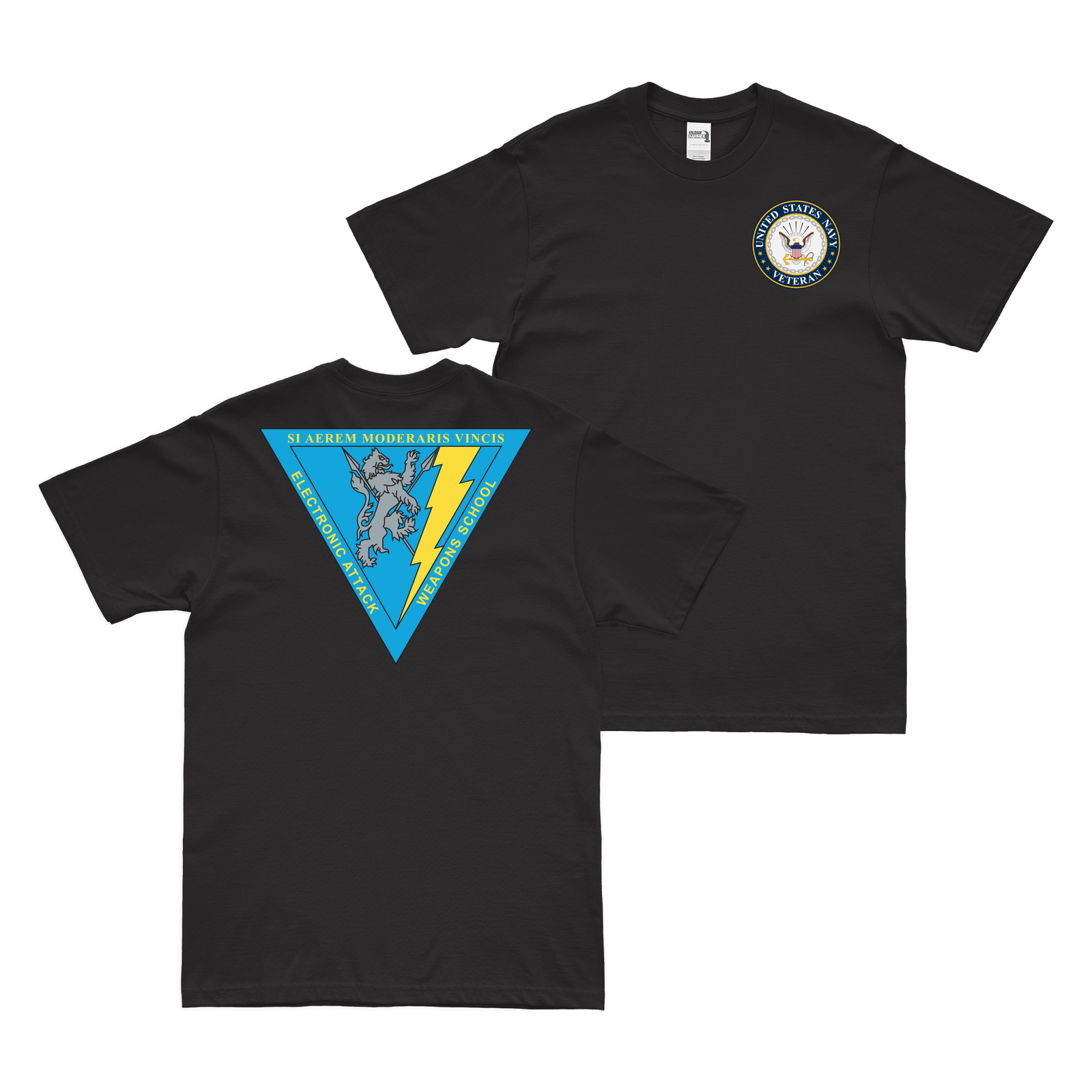 Double-Sided Electronic Attack Weapons School (EAWS) Veteran T-Shirt Tactically Acquired Black Clean Small