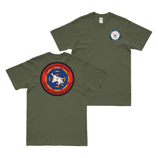 Double-Sided Navy Fighter Weapons School Veteran T-Shirt Tactically Acquired Military Green Clean Small