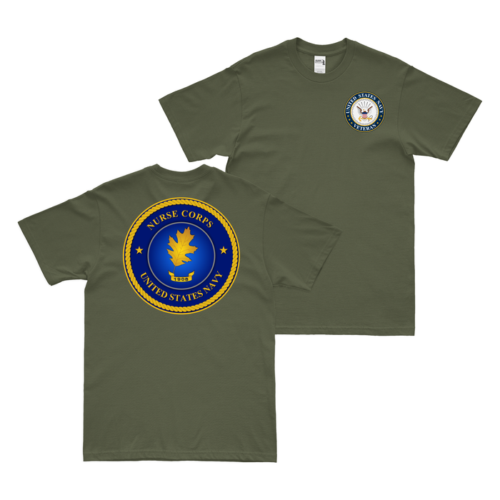 Double-Sided U.S. Navy Nurse Corps Veteran T-Shirt Tactically Acquired Military Green Clean Small