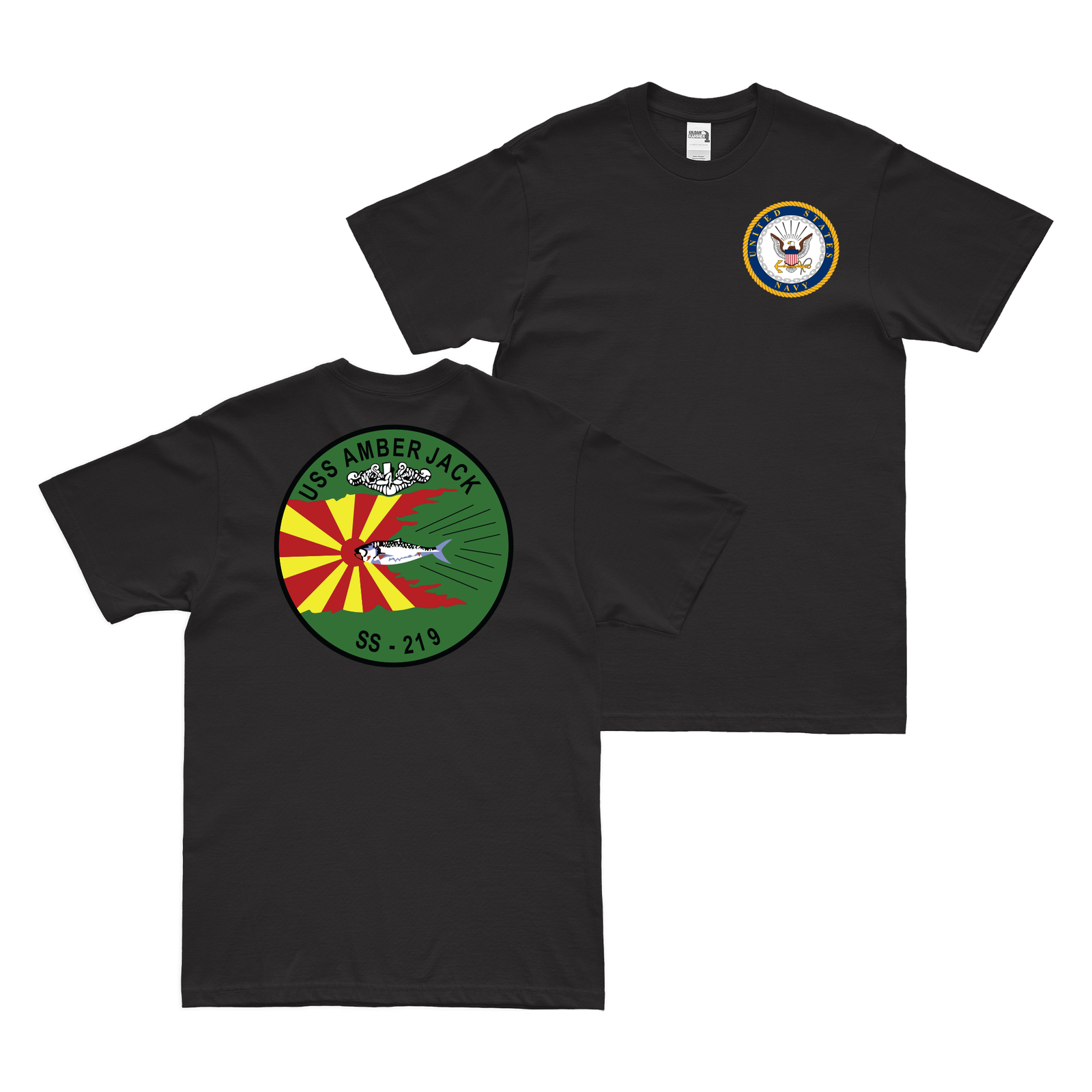 Double-Sided USS Amberjack (SS-219) T-Shirt Tactically Acquired Black Clean Small