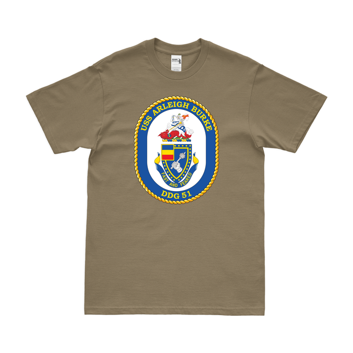 USS Arleigh Burke (DDG-51) Logo Emblem T-Shirt Tactically Acquired Coyote Brown Small 