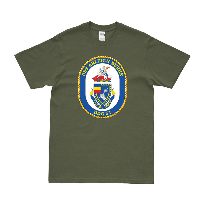 USS Arleigh Burke (DDG-51) Logo Emblem T-Shirt Tactically Acquired Military Green Small 