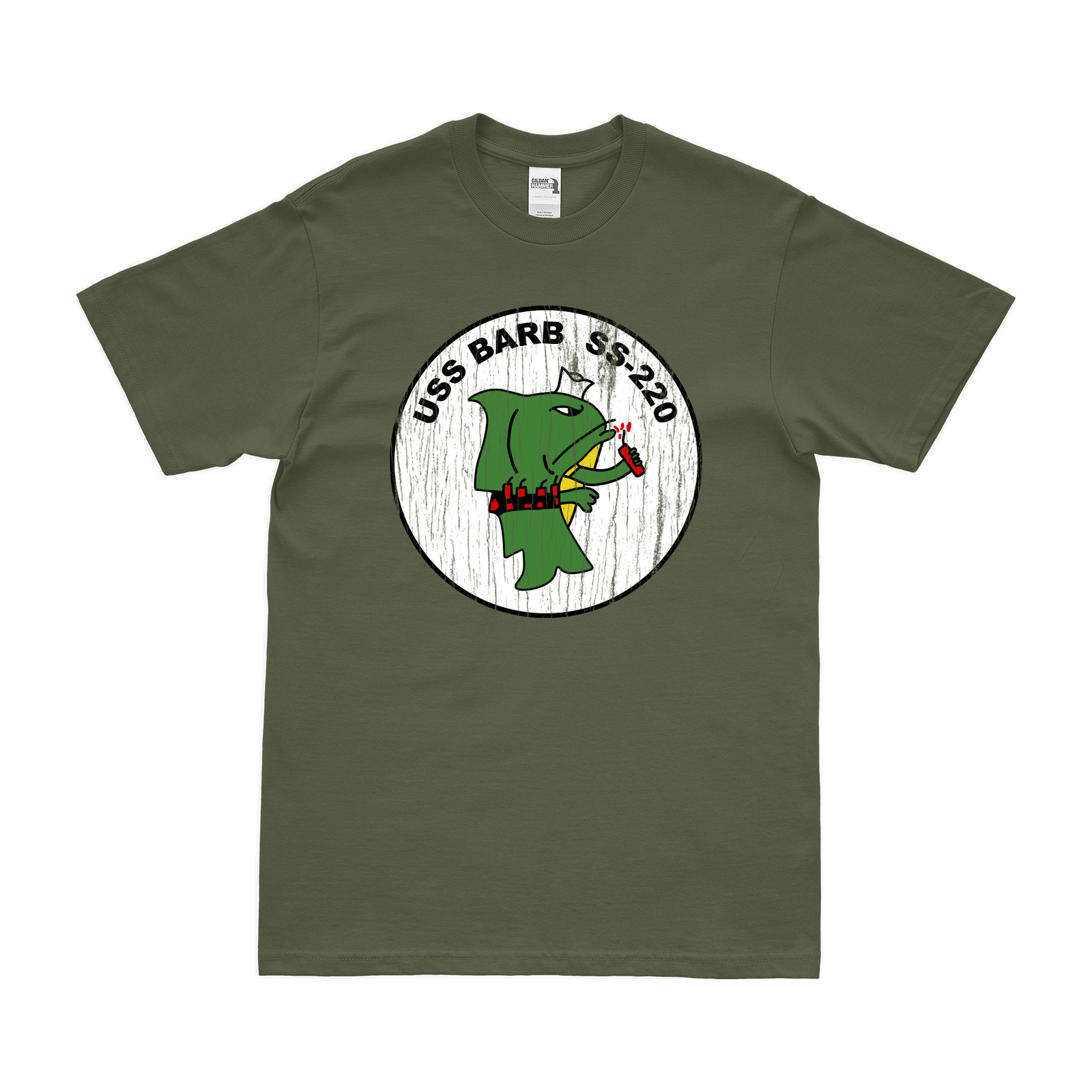 USS Barb (SS-220) Gato-class Submarine T-Shirt Tactically Acquired Military Green Distressed Small