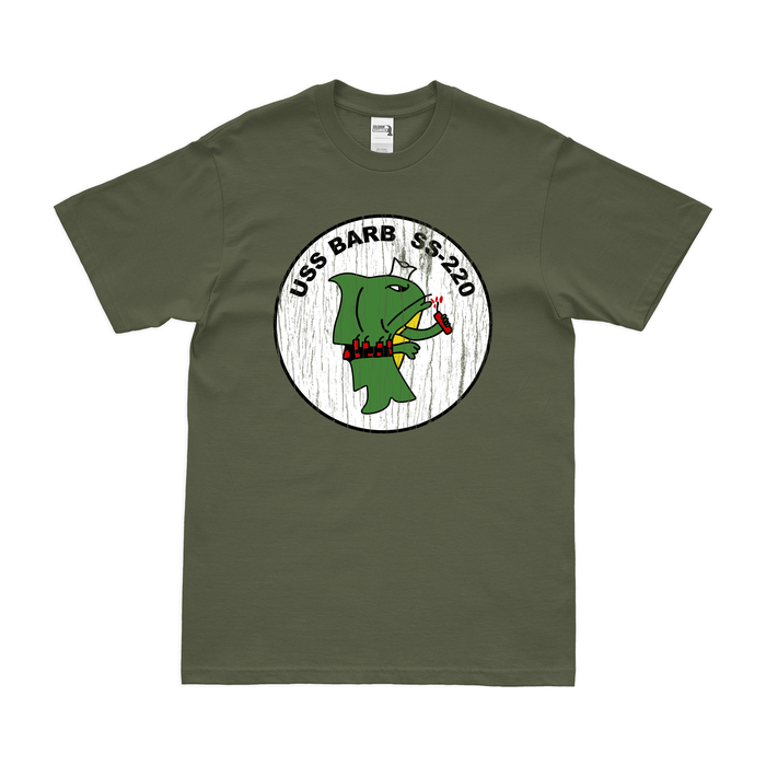 USS Barb (SS-220) Gato-class Submarine T-Shirt Tactically Acquired Military Green Distressed Small