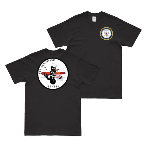 Double-Sided USS Blackfish (SS-221) T-Shirt Tactically Acquired Black Clean Small
