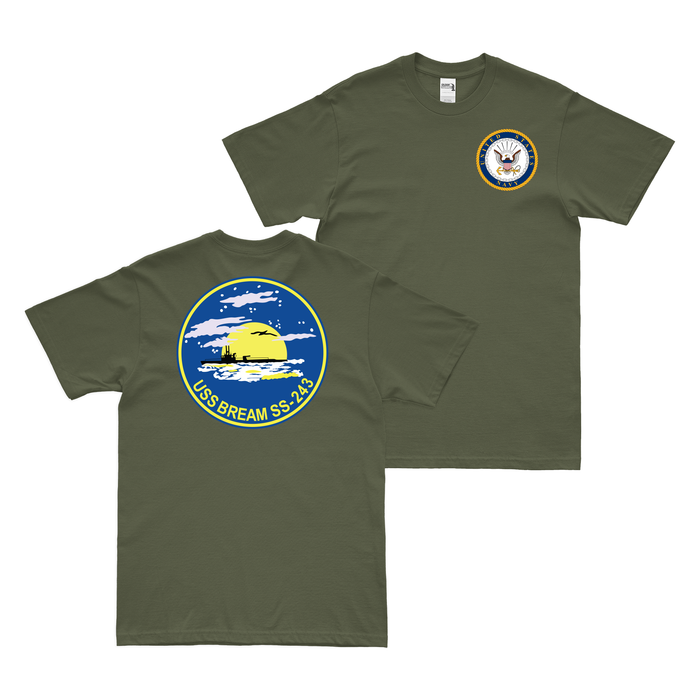 Double-Sided USS Bream (SS-243) T-Shirt Tactically Acquired Military Green Clean Small