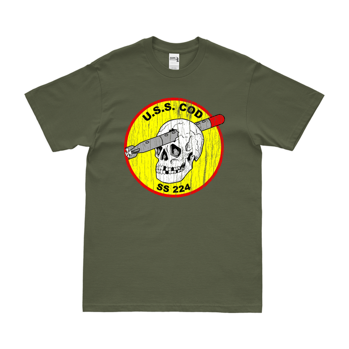 USS Cod (SS-224) Gato-class Submarine T-Shirt Tactically Acquired Military Green Distressed Small