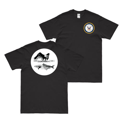 Double-Sided USS Corvina (SS-226) Gato-class Submarine T-Shirt Tactically Acquired Black Clean Small
