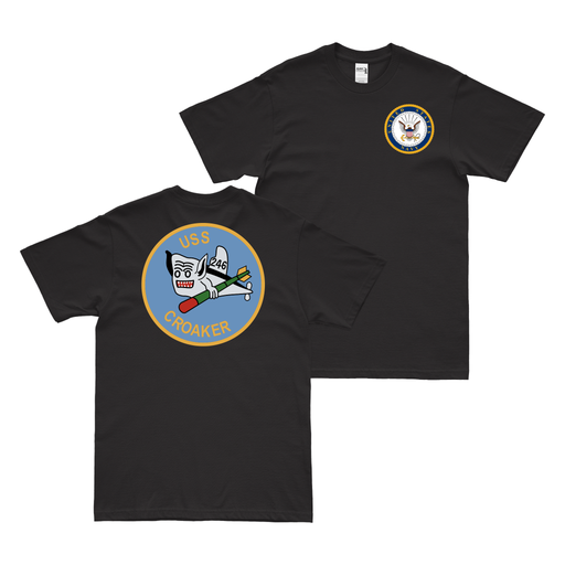 Double-Sided USS Croaker (SS-246) Gato-class Submarine T-Shirt Tactically Acquired Black Clean Small
