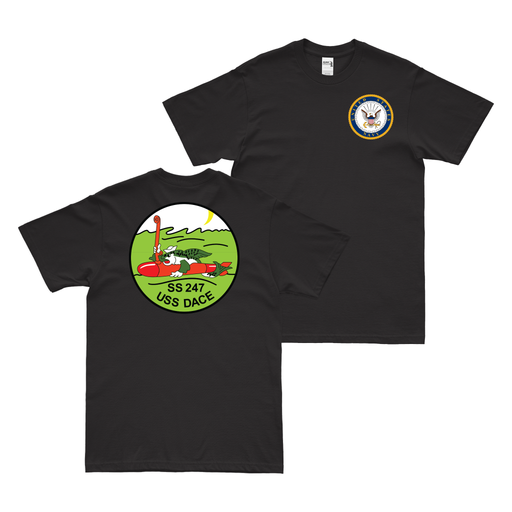Double-Sided USS Dace (SS-247) Gato-class Submarine T-Shirt Tactically Acquired Black Clean Small