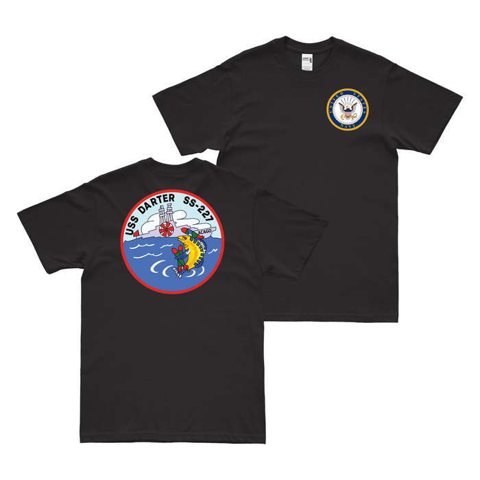 Double-Sided USS Darter (SS-227) Gato-class Submarine T-Shirt Tactically Acquired Black Clean Small