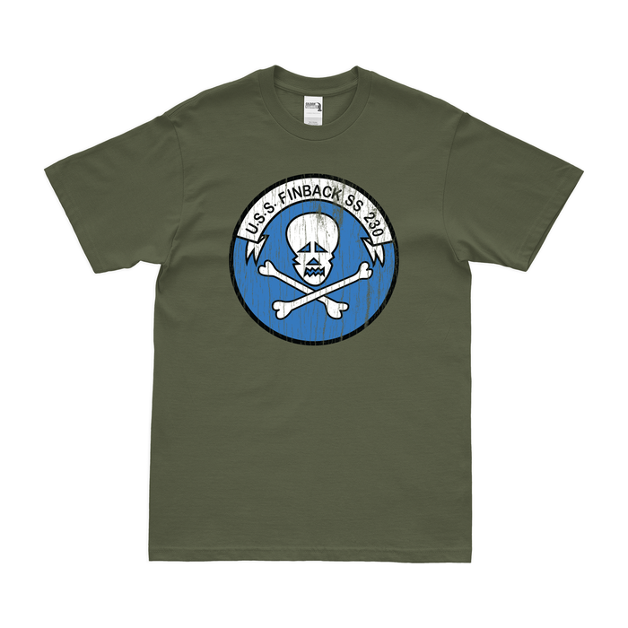 USS Finback (SS-230) Gato-class Submarine T-Shirt Tactically Acquired Military Green Distressed Small