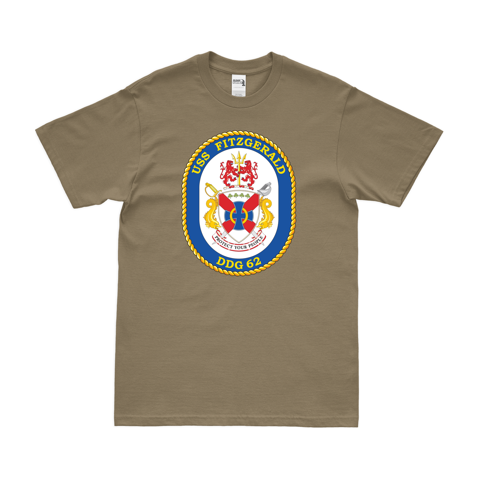 USS Fitzgerald (DDG-62) Logo Emblem T-Shirt Tactically Acquired Coyote Brown Small 