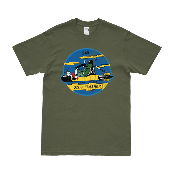 USS Flasher (SS-249) Gato-class Submarine T-Shirt Tactically Acquired Military Green Distressed Small