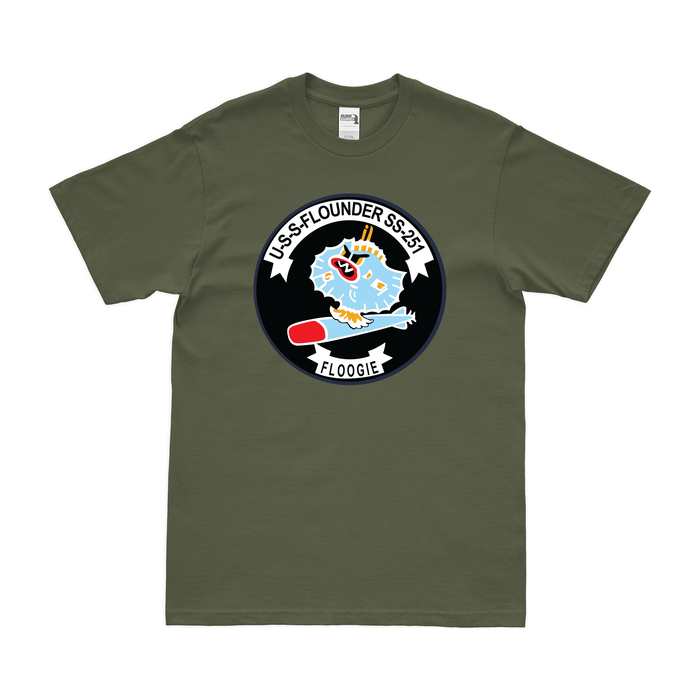 USS Flounder (SS-251) Gato-class Submarine T-Shirt Tactically Acquired Military Green Clean Small