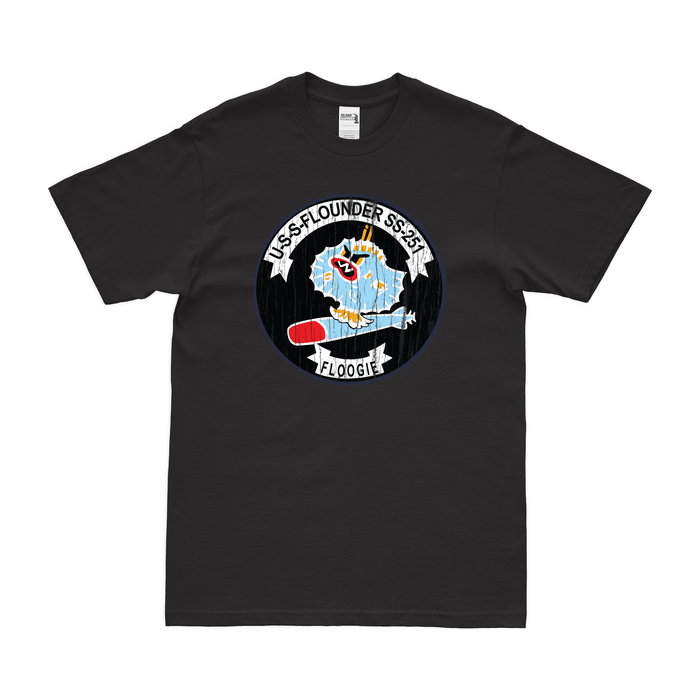 USS Flounder (SS-251) Gato-class Submarine T-Shirt Tactically Acquired Black Distressed Small